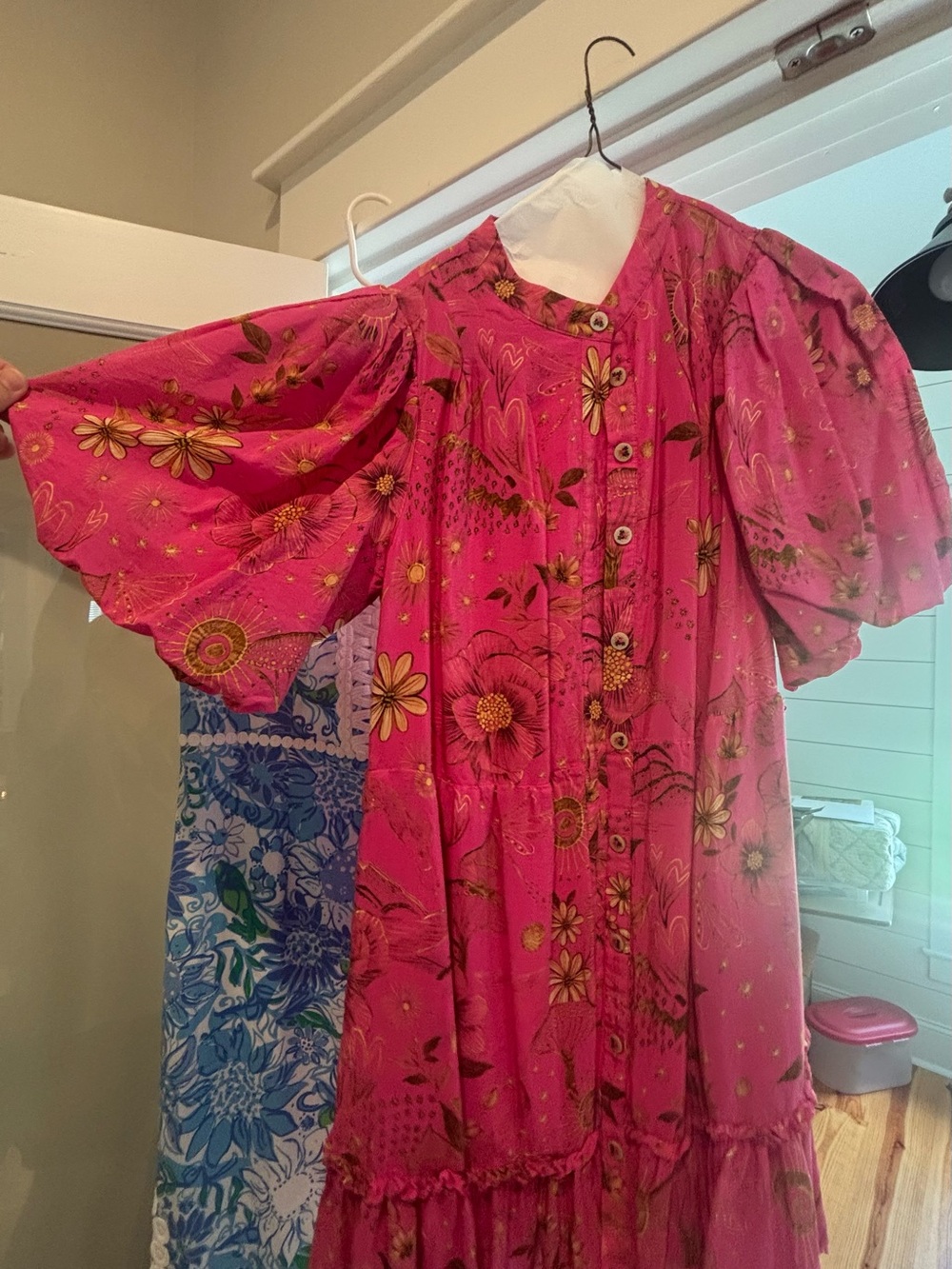 FARM Rio Hot Pink Floral Button-Front Midi Dress PLS READ ABT BELT!!!!!